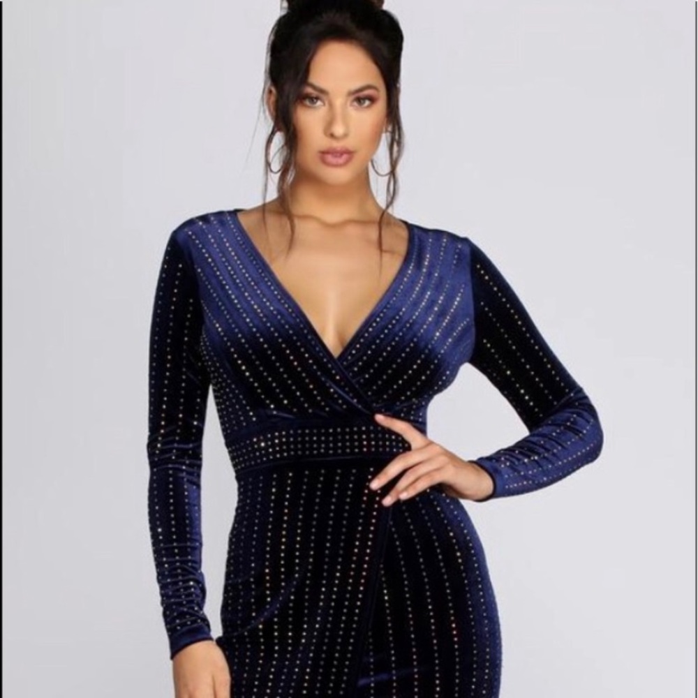 Windsor blue velvet beaded dress plus size 1X